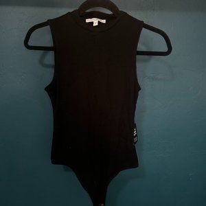 Express Black Ribbed Mock Neck Thong Bodysuit Medium